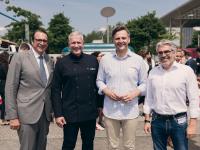 Foodtruck-Event der Denkfabrik. V.l.n.r.: Alexander Aisenbrey, Alexander Herrmann, Dr. Marcel Klinge, Marcus Fränkle. / Bildquelle: DZG 